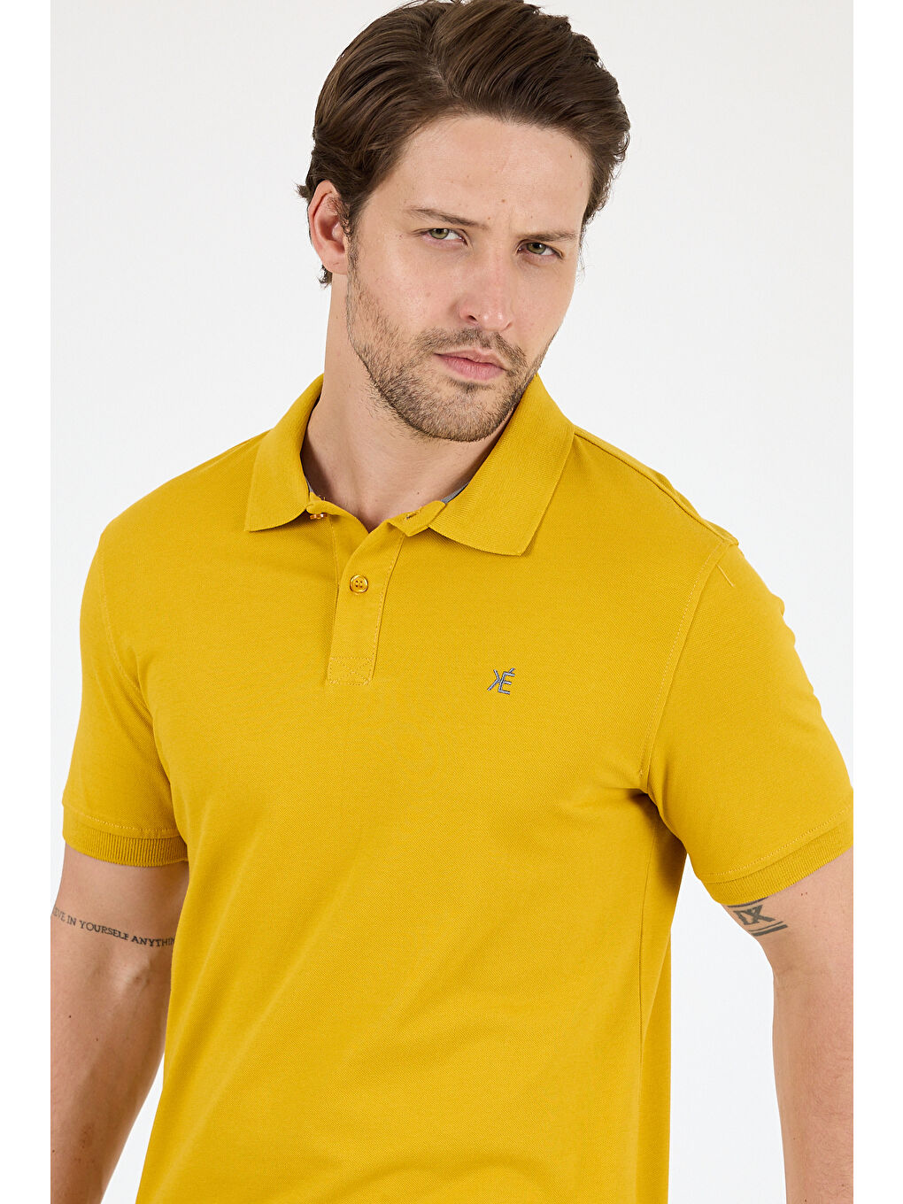 Sarı Polo Yaka Kısa Kollu Pike Erkek %100 Pamuk Tişört-3