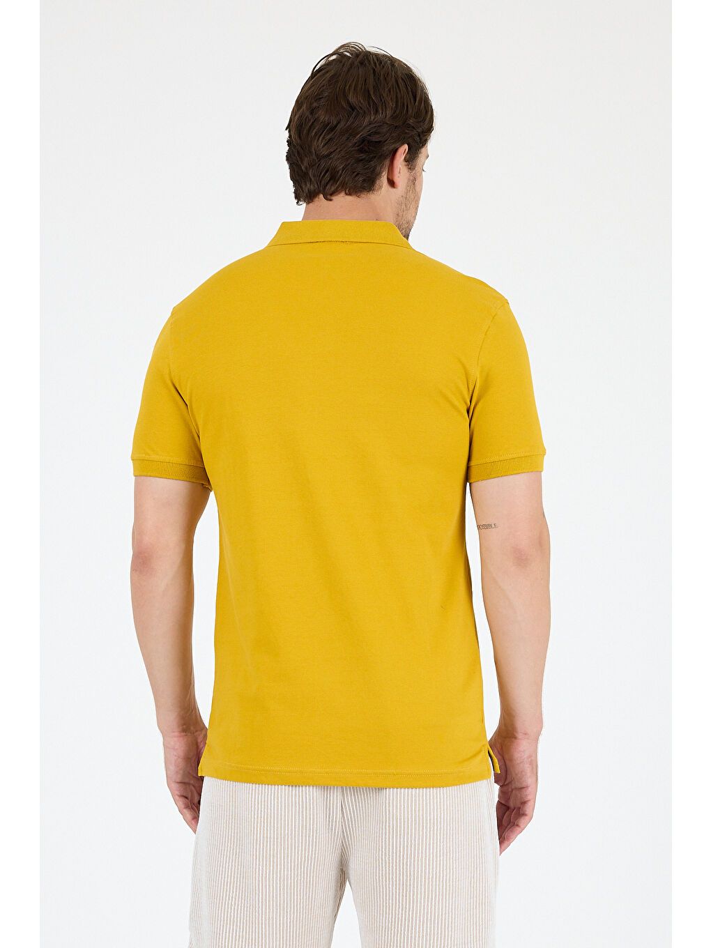 Sarı Polo Yaka Kısa Kollu Pike Erkek %100 Pamuk Tişört-4