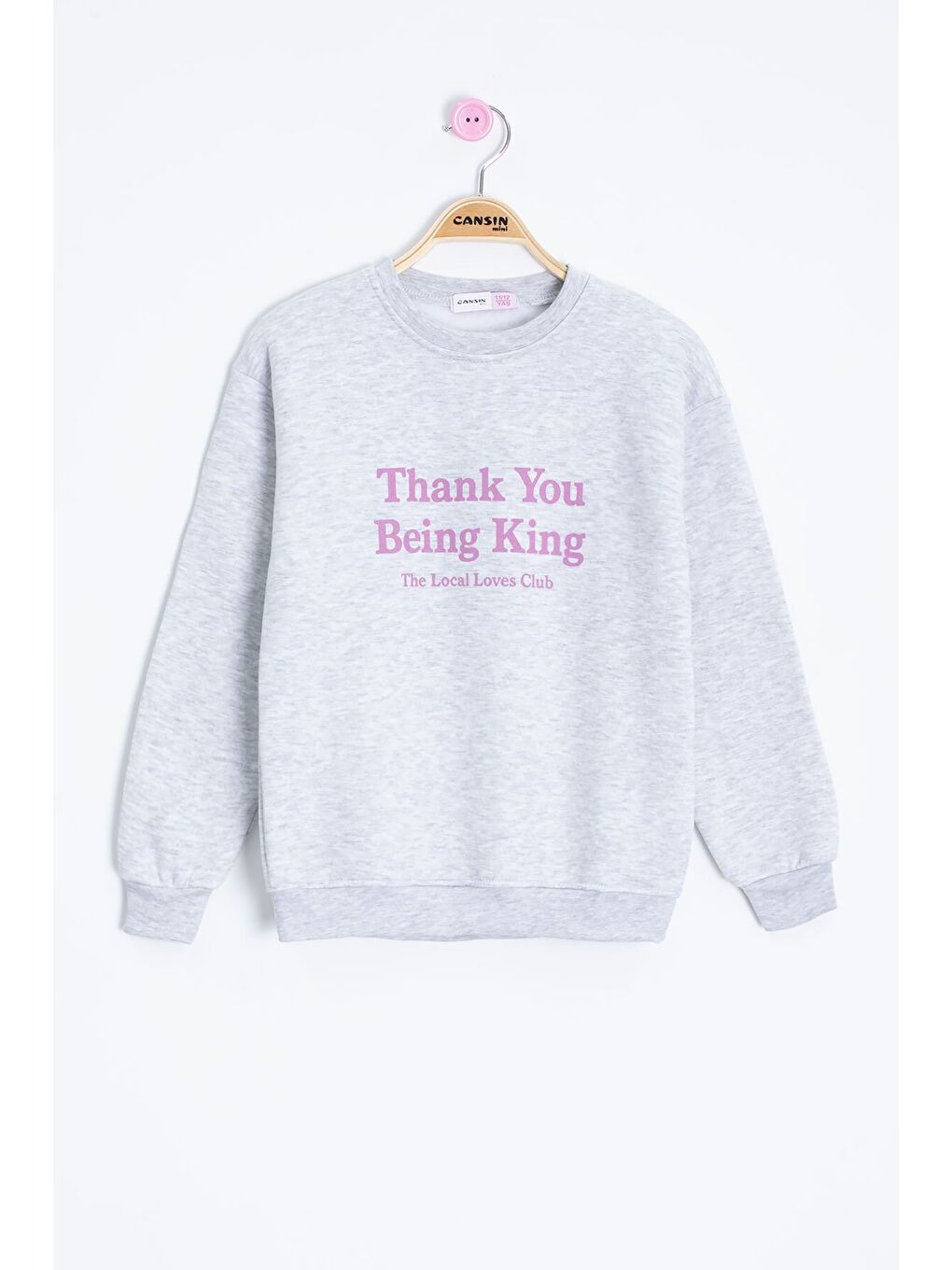 Gri Yazı Baskılı Bisiklet Yaka Kız Çocuk Şardonlu Sweatshirt 23257