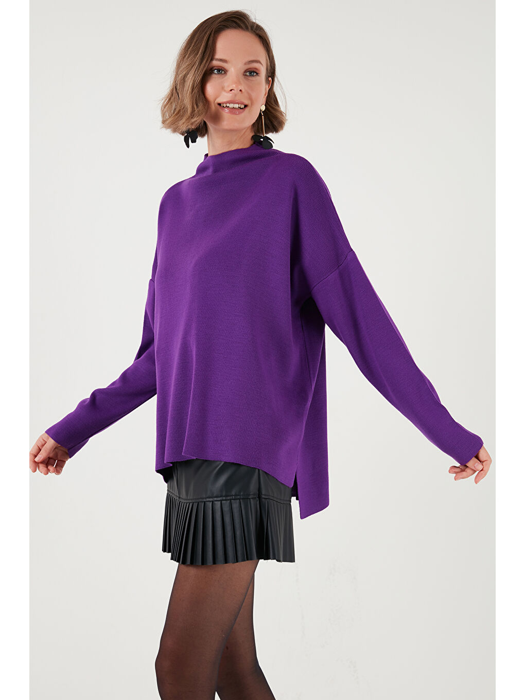 Mor Pamuklu Arkası Uzun Dik Yaka 2'li Paket Triko Kazak 4615002S2-3