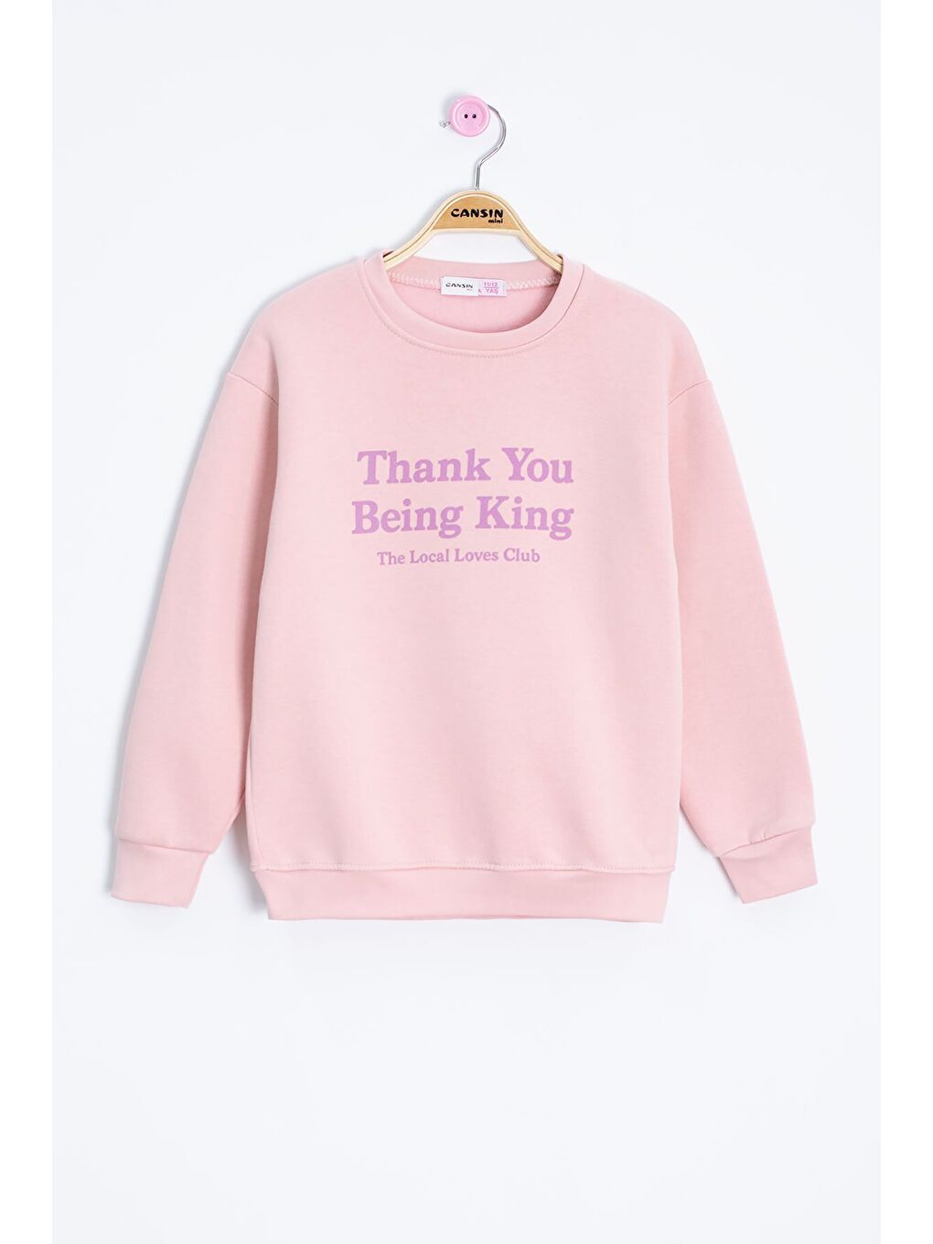 Pembe Somon Yazı Baskılı Bisiklet Yaka Kız Çocuk Şardonlu Sweatshirt 23258