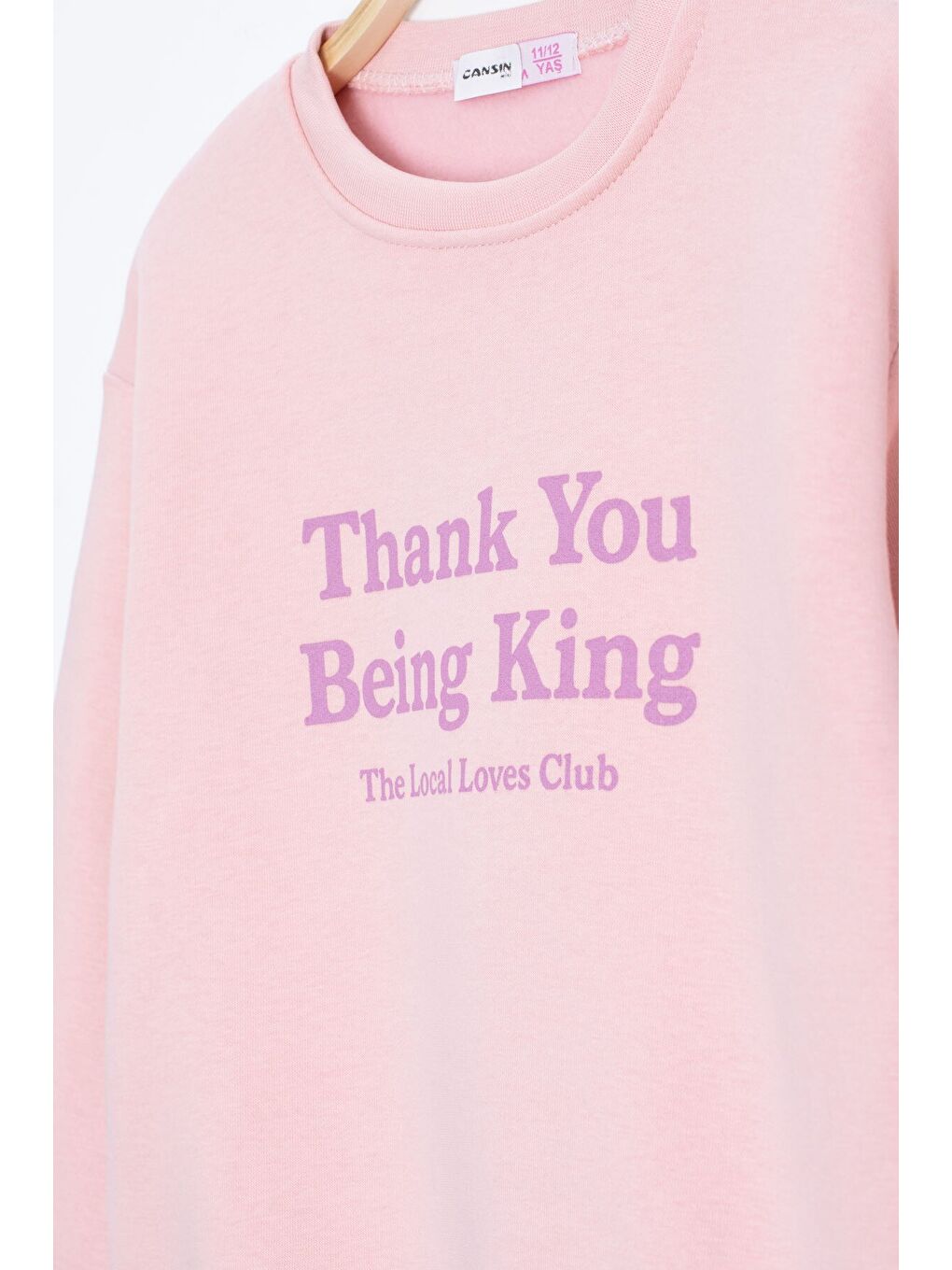 Pembe Somon Yazı Baskılı Bisiklet Yaka Kız Çocuk Şardonlu Sweatshirt 23258-1