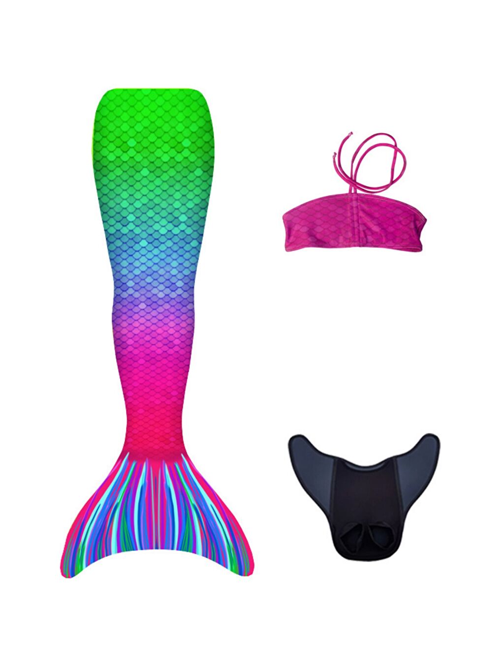 Karışık Deniz Kızı 3'lü Takım Bikini Kostüm Seti Capri