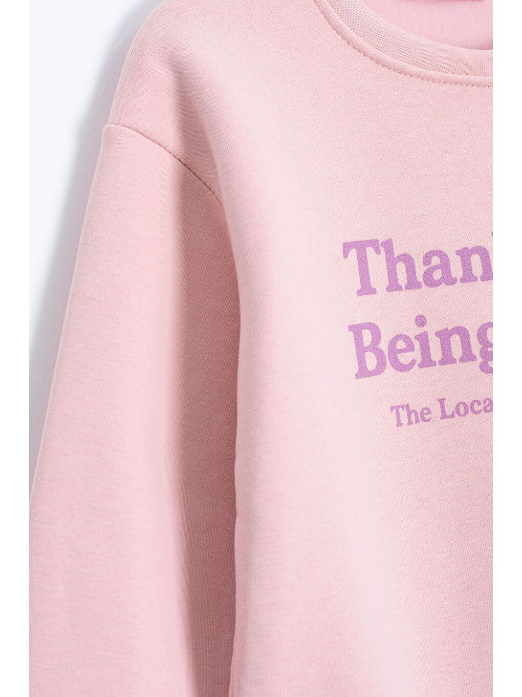 Pembe Somon Yazı Baskılı Bisiklet Yaka Kız Çocuk Şardonlu Sweatshirt 23258-2