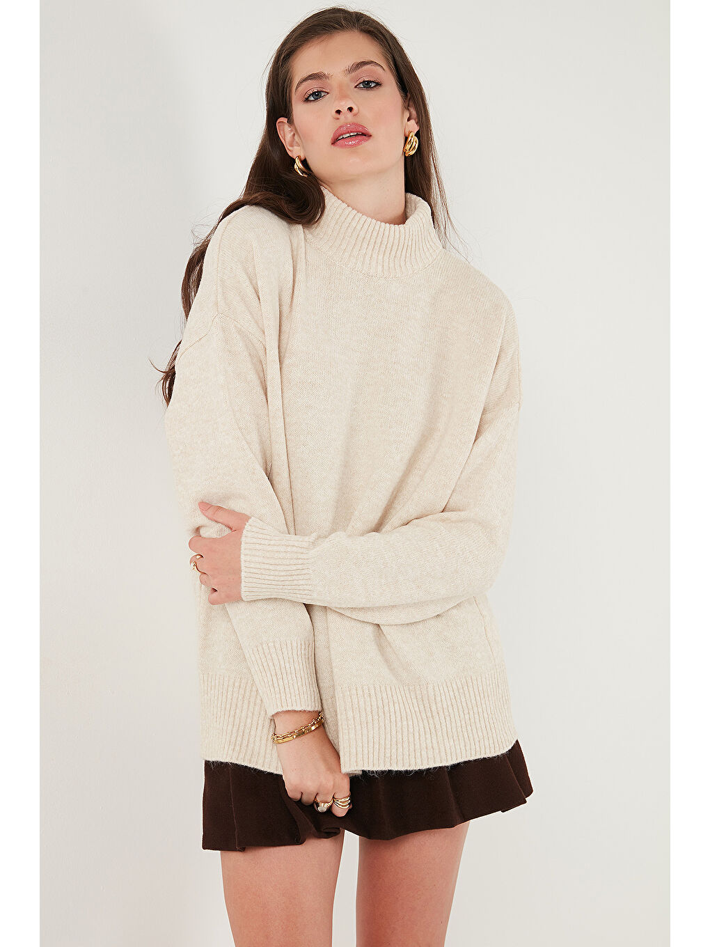 Siyah Oversize Fit Balıkçı Yaka Yumuşak Dokulu 2'li Paket Triko Kazak 680KZ00469S2-1