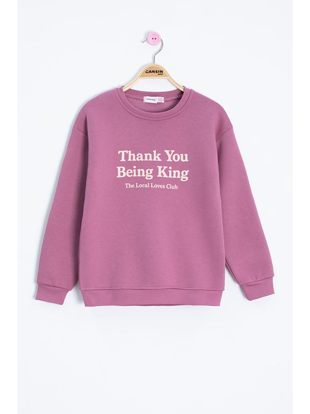 Pembe Yazı Baskılı Bisiklet Yaka Kız Çocuk Şardonlu Sweatshirt 23256