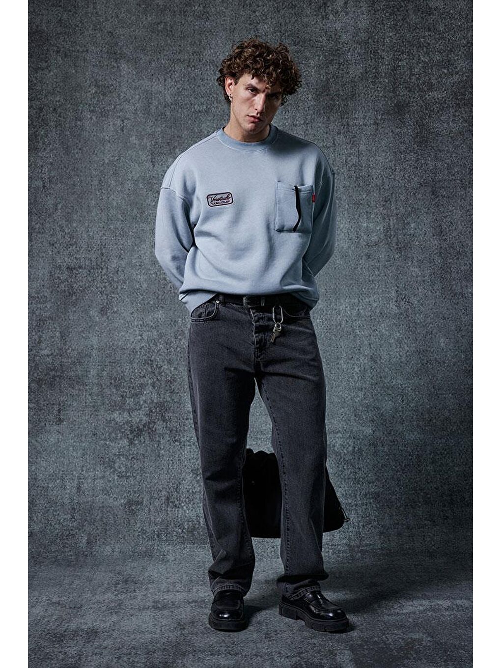 Erkek Bisiklet Yaka Cep Detaylı Sweatshirt Gri-3