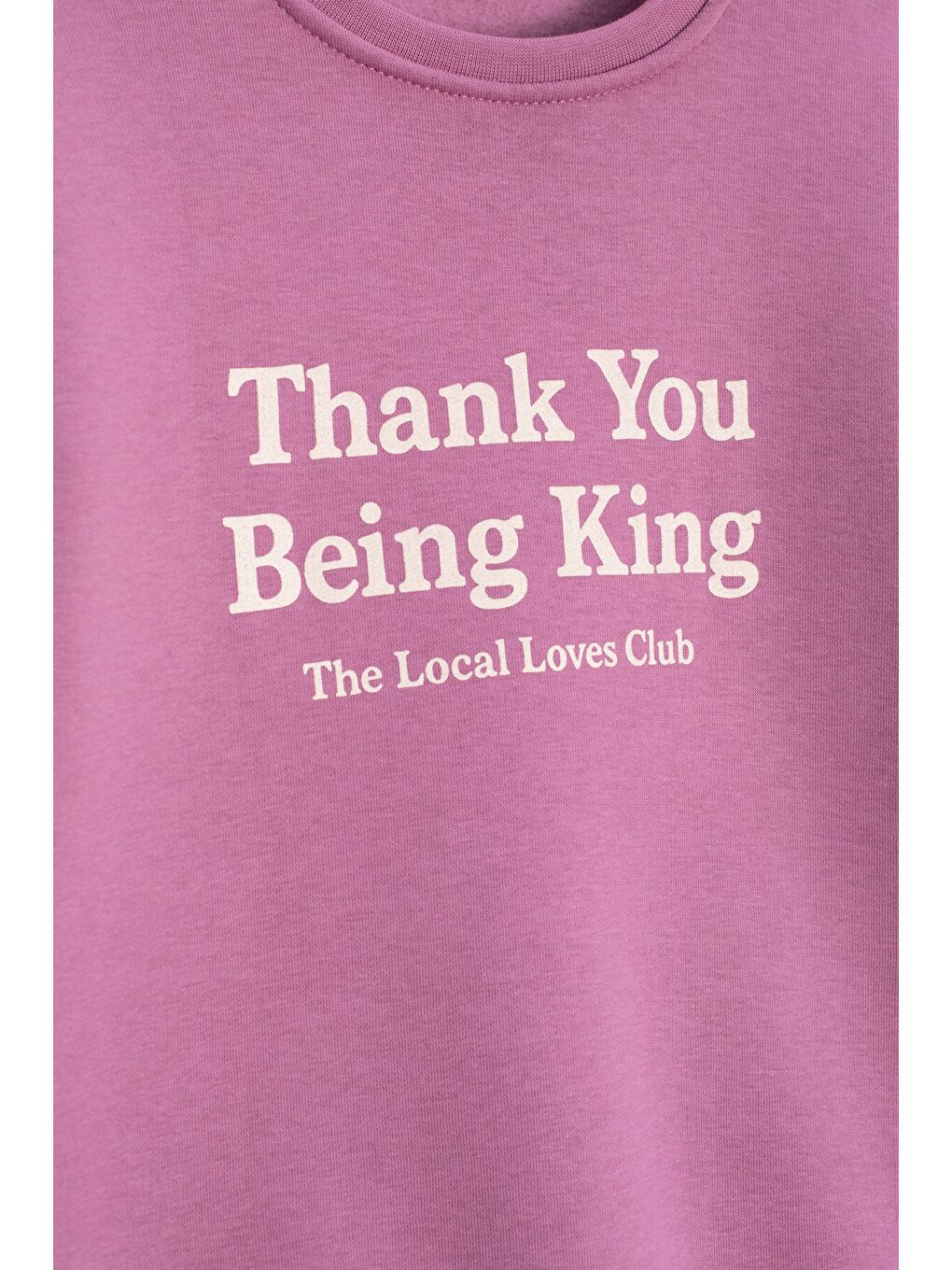 Pembe Yazı Baskılı Bisiklet Yaka Kız Çocuk Şardonlu Sweatshirt 23256-1