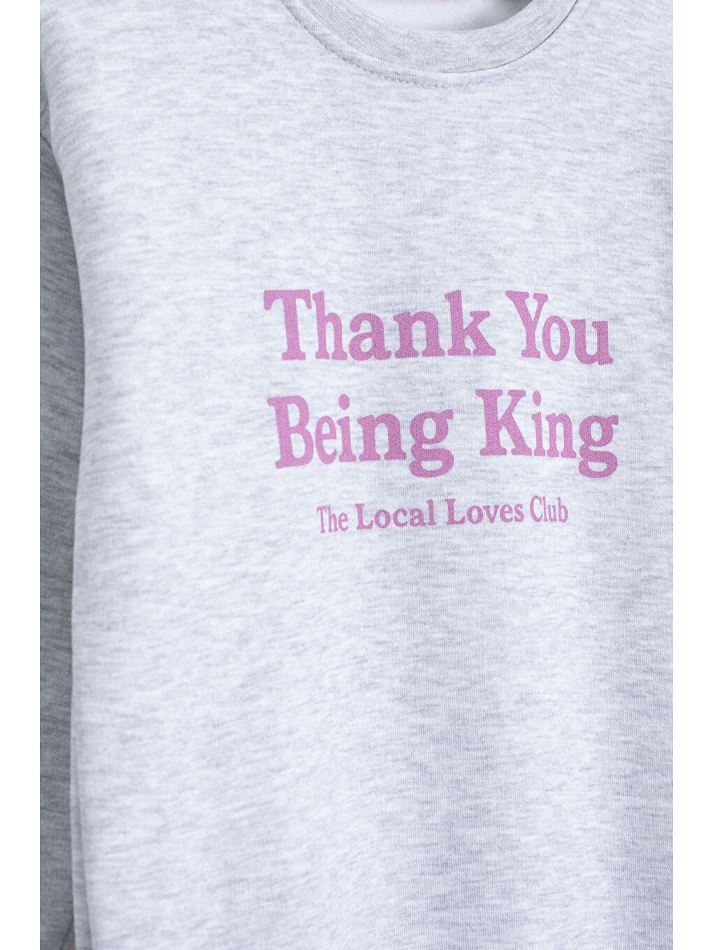 Gri Yazı Baskılı Bisiklet Yaka Kız Çocuk Şardonlu Sweatshirt 23257-2