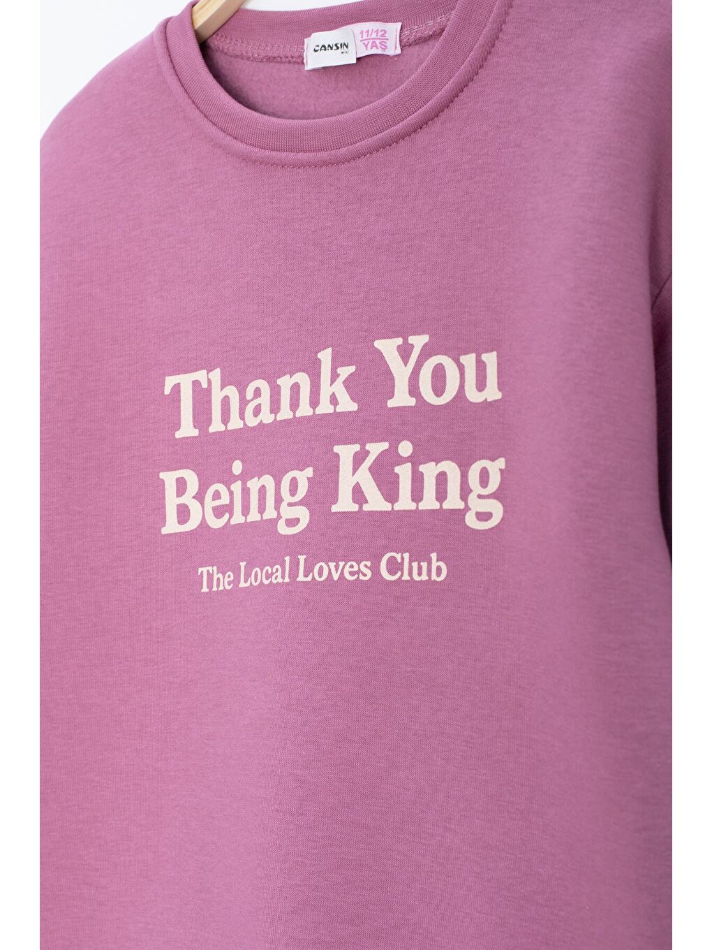 Pembe Yazı Baskılı Bisiklet Yaka Kız Çocuk Şardonlu Sweatshirt 23256-2