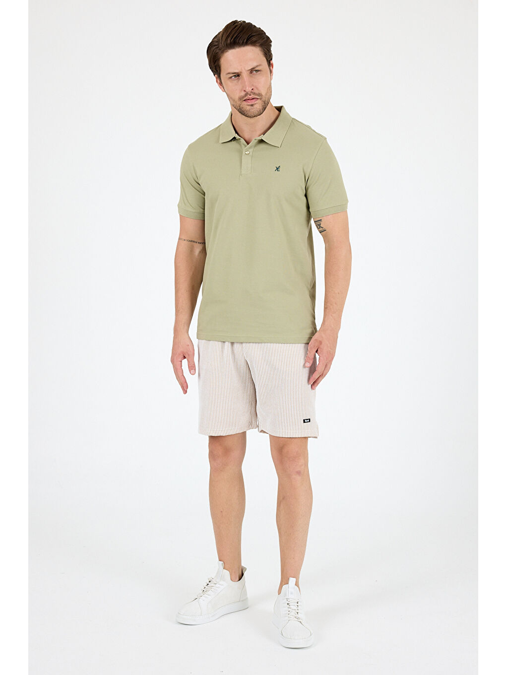 Yeşil Polo Yaka Kısa Kollu Pike Erkek %100 Pamuk Tişört-2
