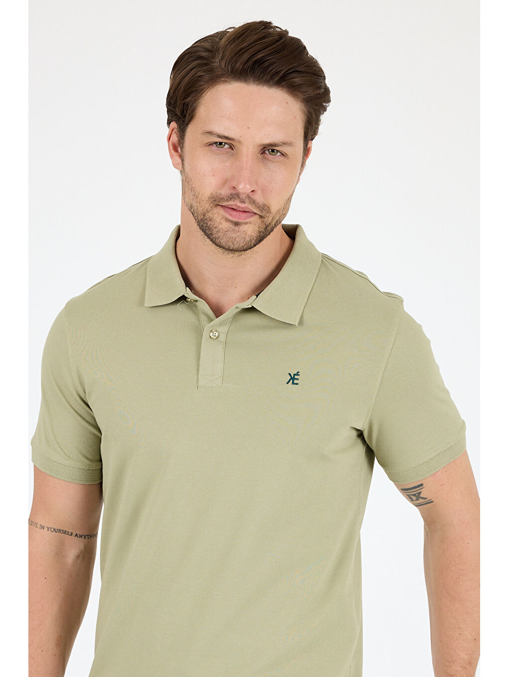 Yeşil Polo Yaka Kısa Kollu Pike Erkek %100 Pamuk Tişört-3