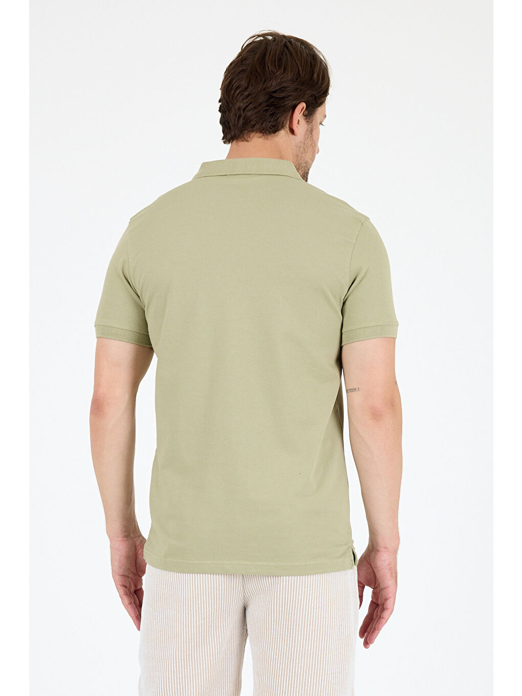 Yeşil Polo Yaka Kısa Kollu Pike Erkek %100 Pamuk Tişört-4