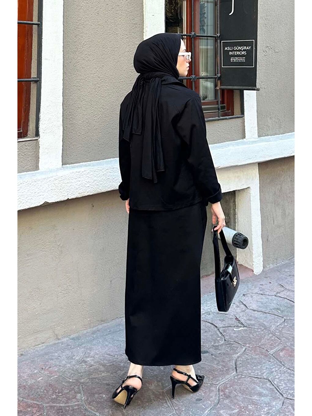 Cep Detaylı İkili Etek Tesettür Takım Siyah-3