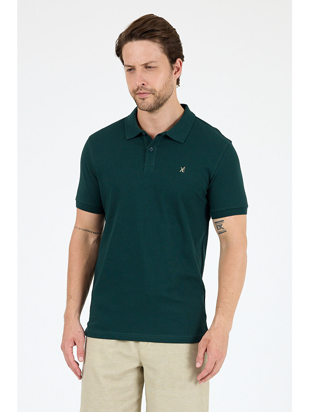 Yeşil Polo Yaka Kısa Kollu Pike Erkek %100 Pamuk Tişört