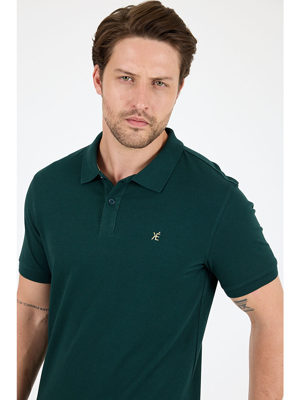 Yeşil Polo Yaka Kısa Kollu Pike Erkek %100 Pamuk Tişört-3