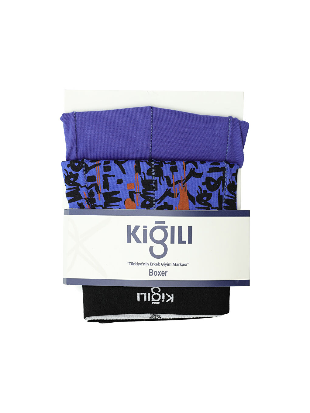 Mavi 2'li Pamuklu Desenli Boxer Seti