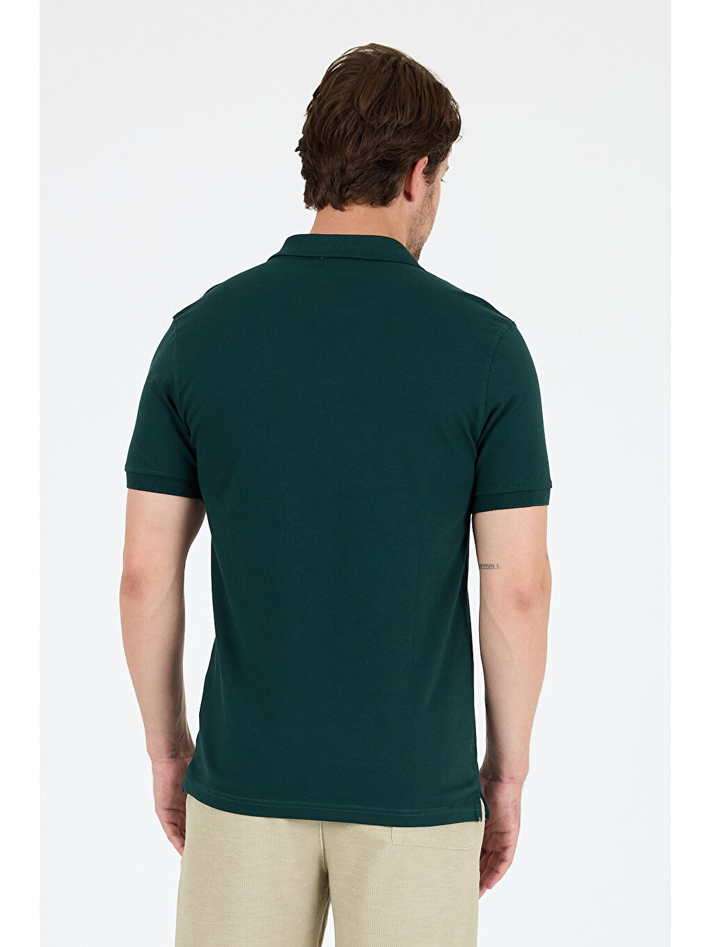 Yeşil Polo Yaka Kısa Kollu Pike Erkek %100 Pamuk Tişört-4