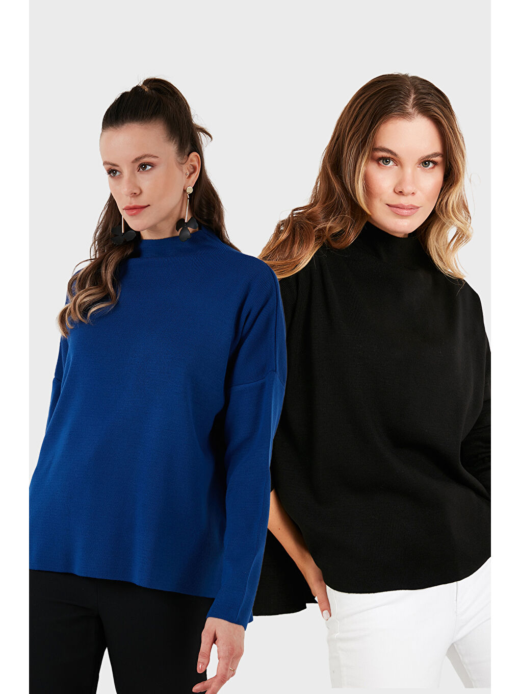 Lacivert Pamuklu Arkası Uzun Dik Yaka 2'li Paket Triko Kazak 4615002S2