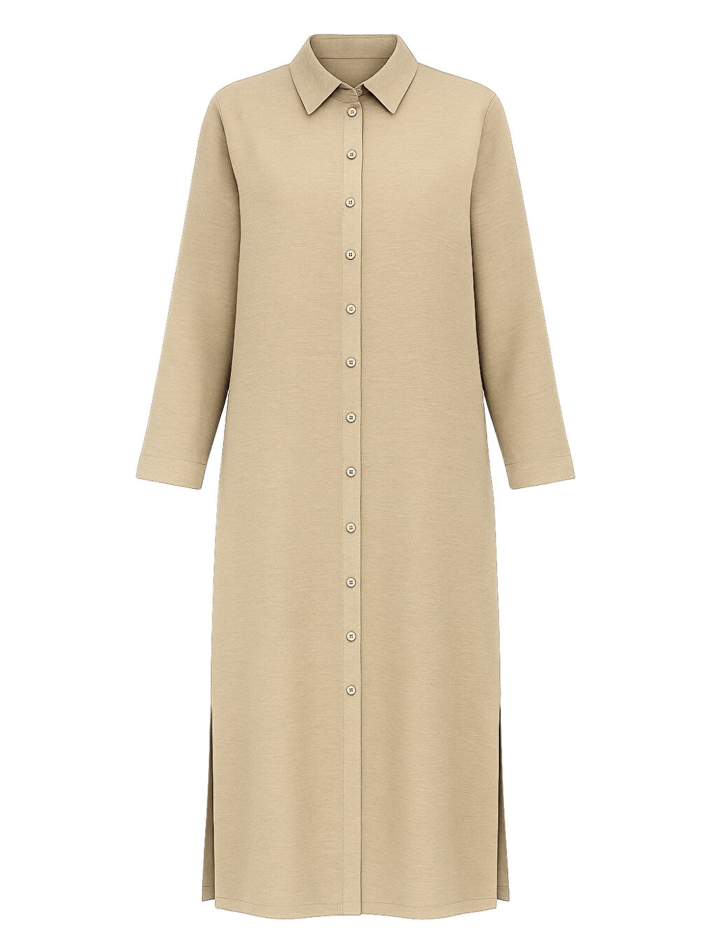 Modal Karışımlı Bej Rengi Uzun Tunik