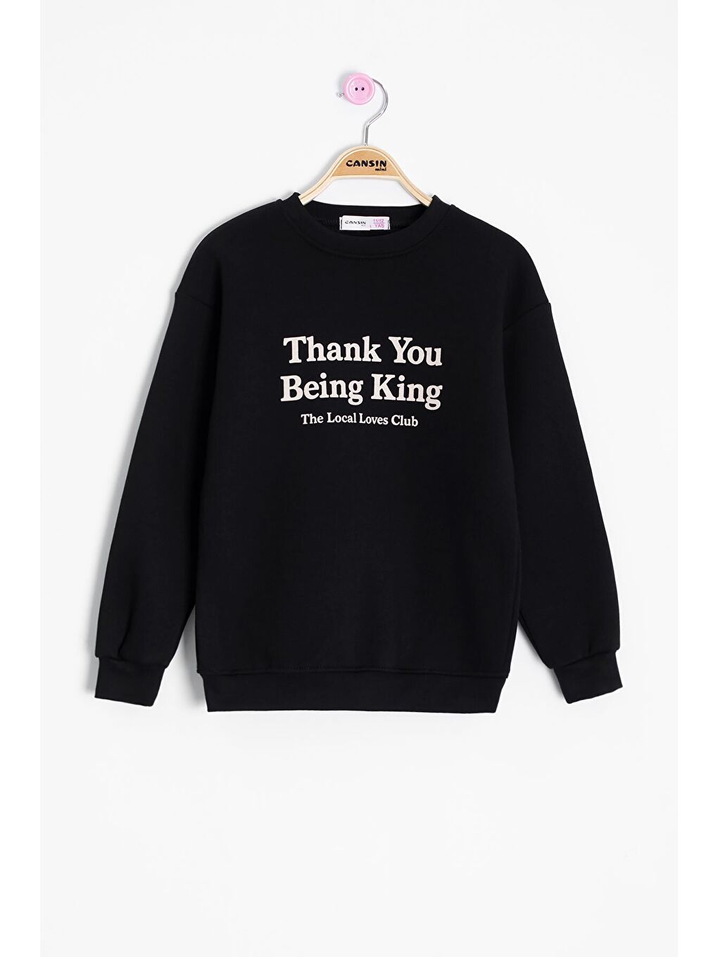 Siyah Yazı Baskılı Bisiklet Yaka Kız Çocuk Şardonlu Sweatshirt 23255