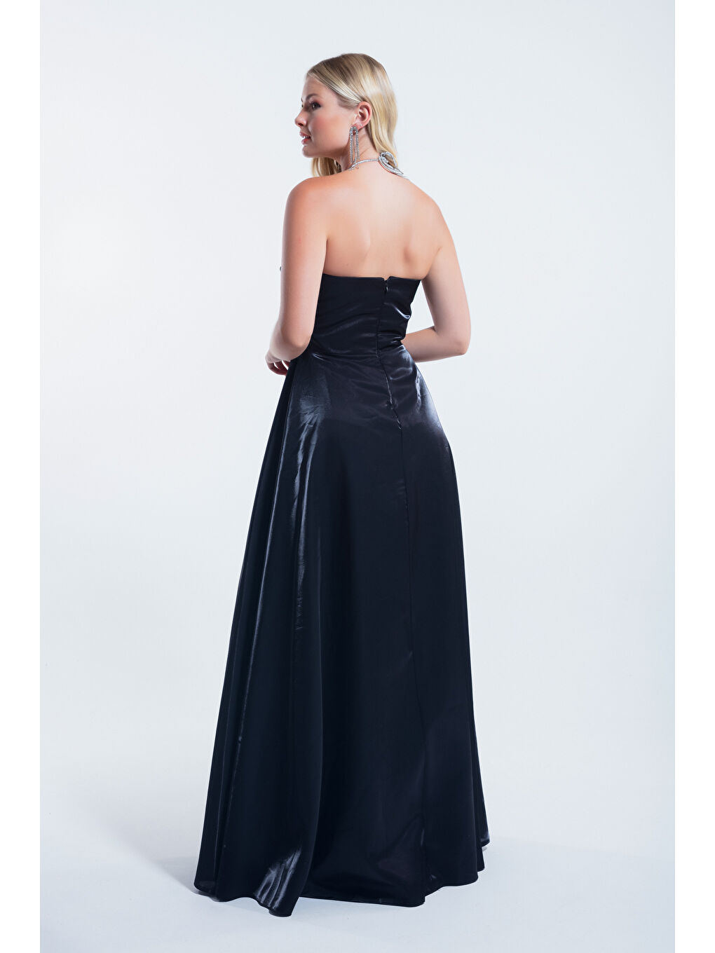 Kadın Siyah Taş Askılı Uzun Abiye Elbise-4