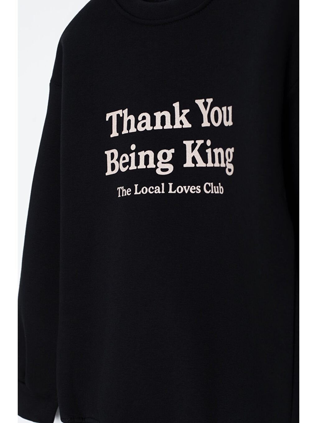 Siyah Yazı Baskılı Bisiklet Yaka Kız Çocuk Şardonlu Sweatshirt 23255-1