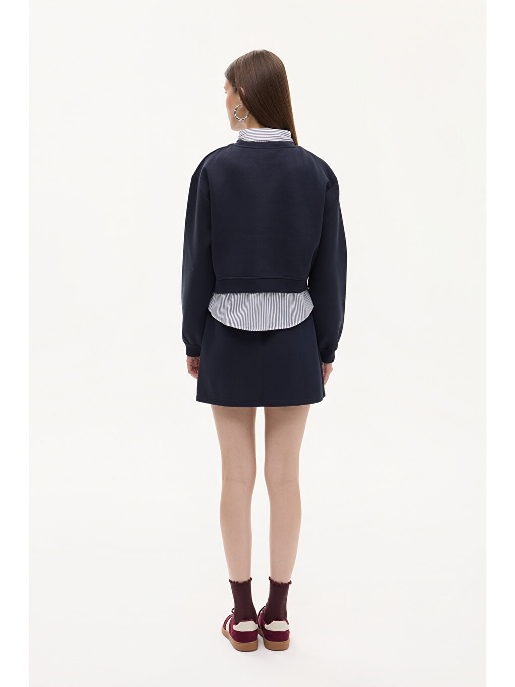 Gömlek Garnili Nakışlı Sweatshirt Lacivert-3