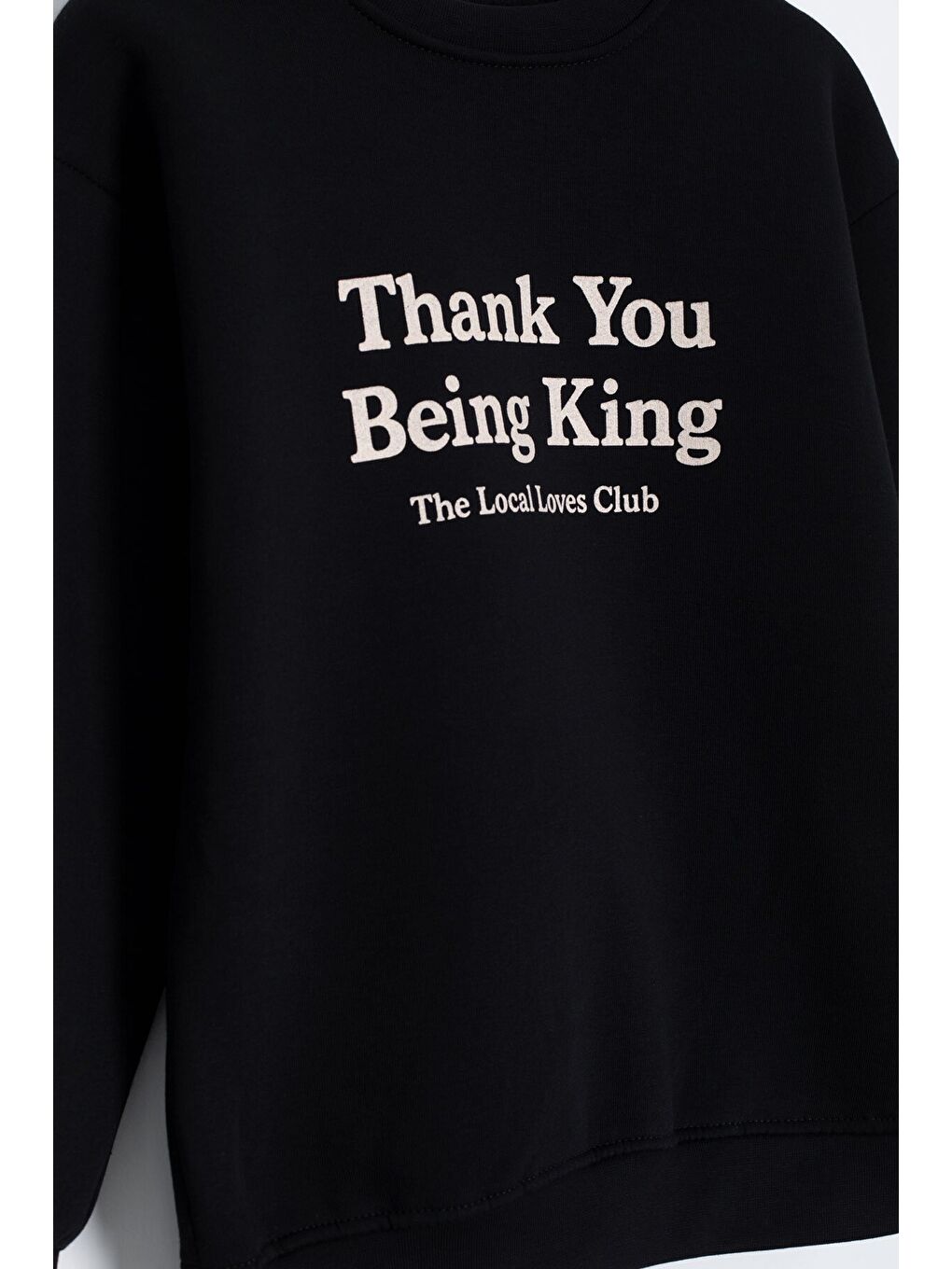 Siyah Yazı Baskılı Bisiklet Yaka Kız Çocuk Şardonlu Sweatshirt 23255-3