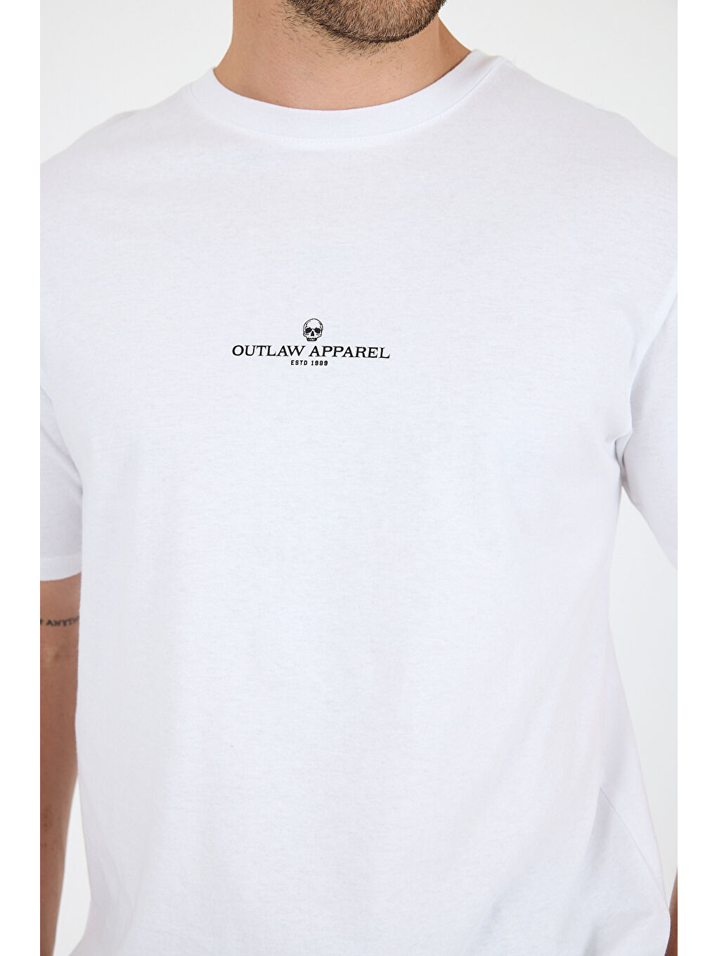 Beyaz Bisiklet Yaka Baskılı Penye Erkek %100 Pamuk Tişört-3