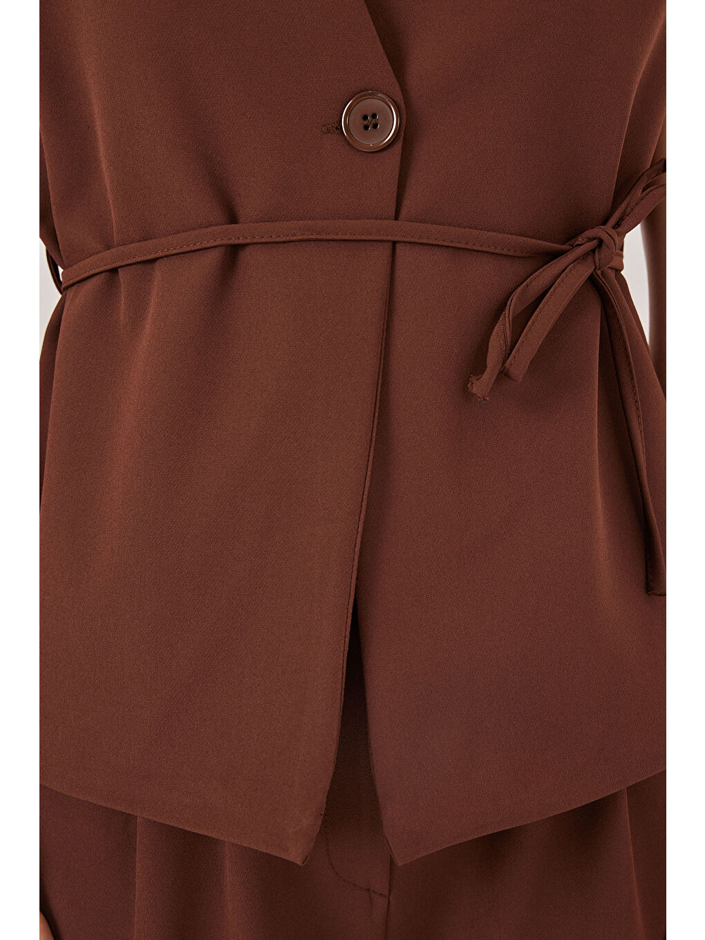 Kadın Yelek Pantolon Kumaş Takım 30050 - Kahverengi-4