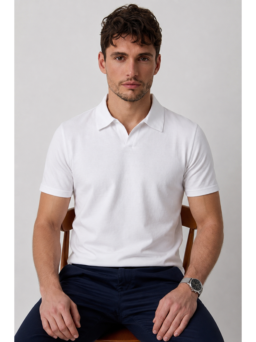 Erkek Polo Yaka Premium Comfort Spor Beyaz Tişört-1