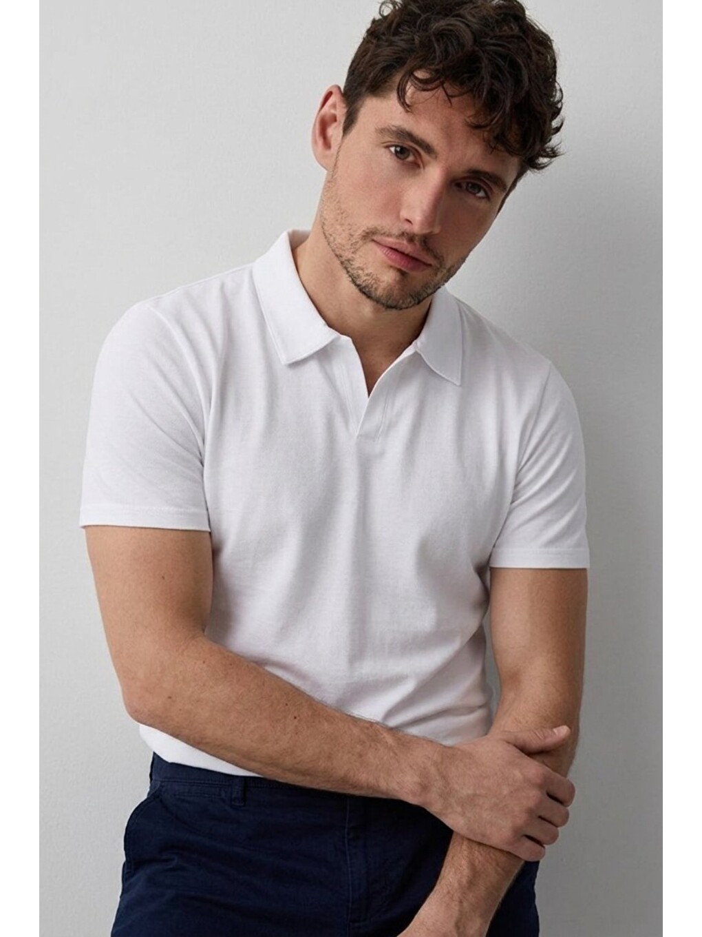 Erkek Polo Yaka Premium Comfort Spor Beyaz Tişört-3