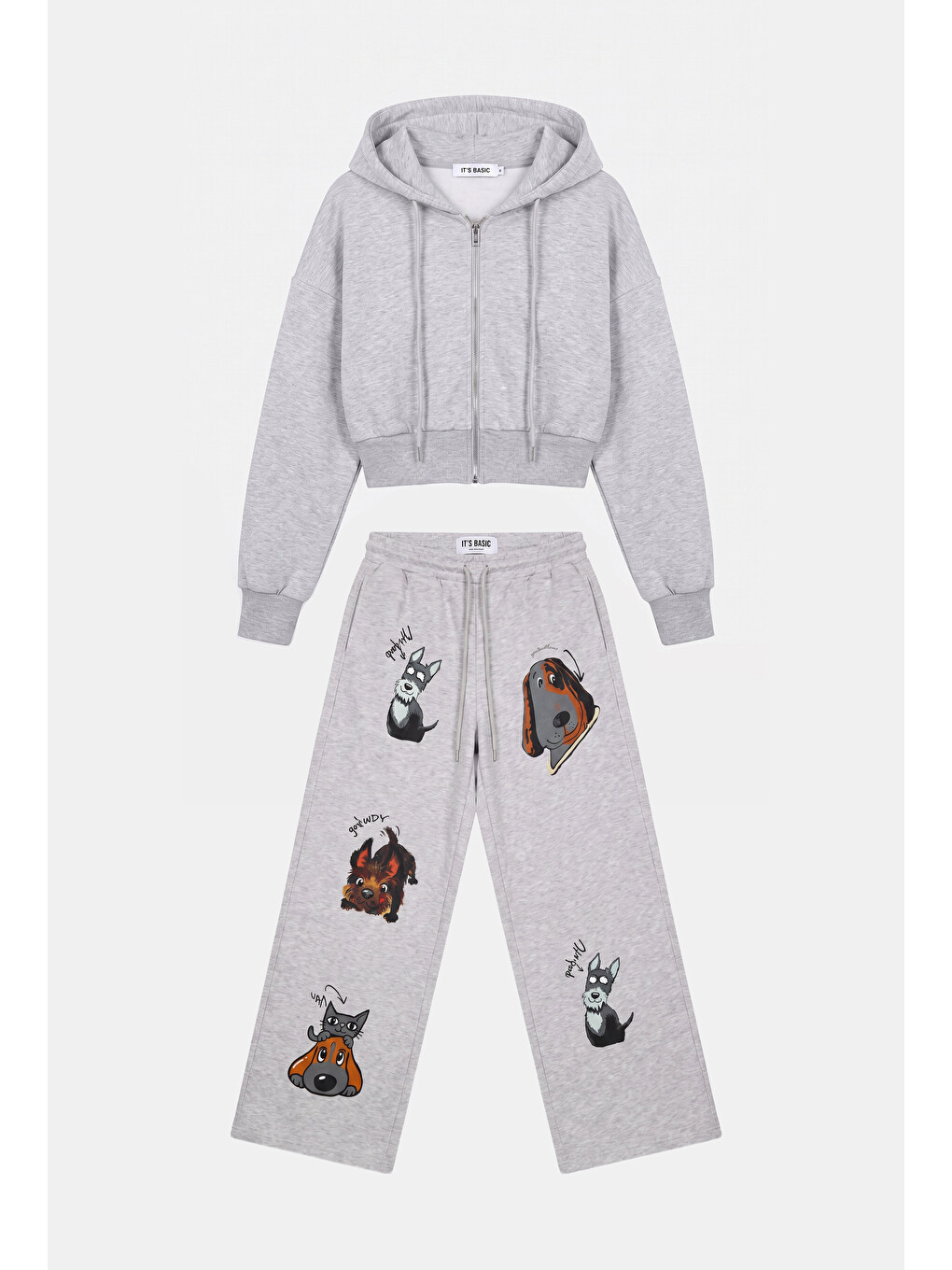 Kadın Gri W6-12 Sweatshirt Eşofman Pantolon 2'li Tasarım Takım-4