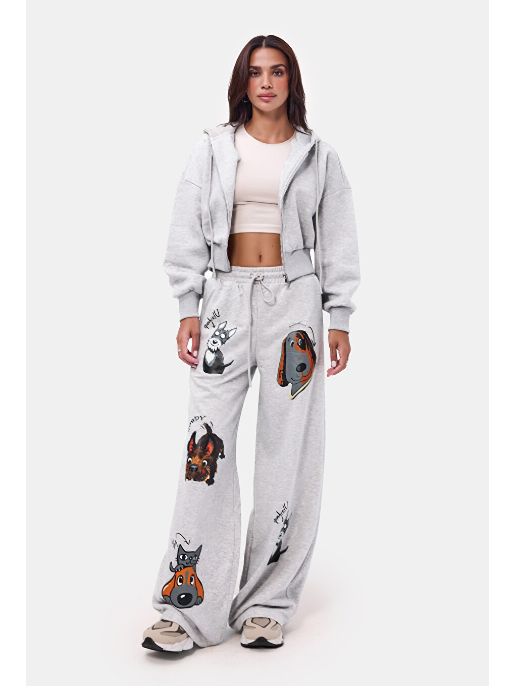 Kadın Gri W6-12 Sweatshirt Eşofman Pantolon 2'li Tasarım Takım-5