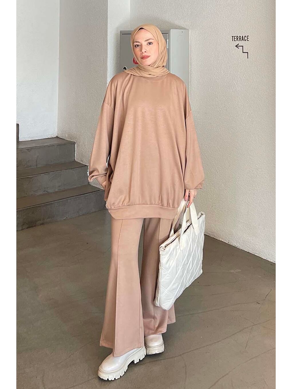 Kahverengi İkili Tesettür Takım Sütlü Kahve