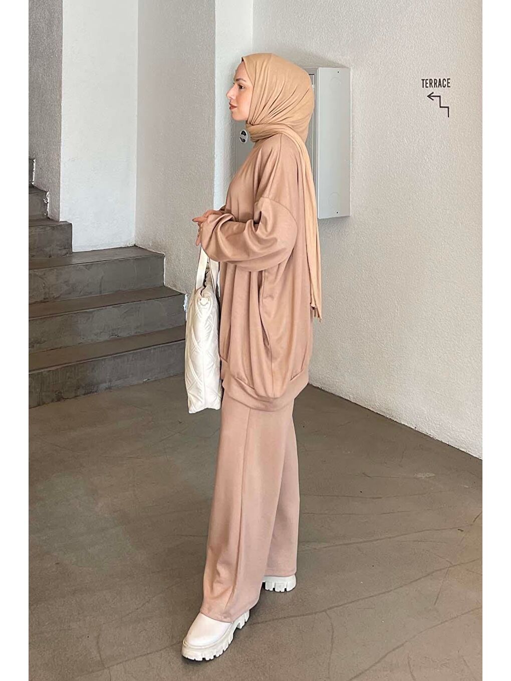 Kahverengi İkili Tesettür Takım Sütlü Kahve-2