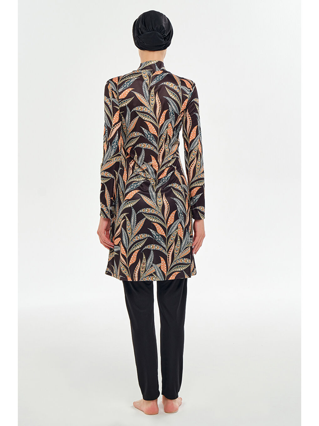 Elastanlı Tam Kapalı Tesettür Mayo Desenli 3105 Siyah-3