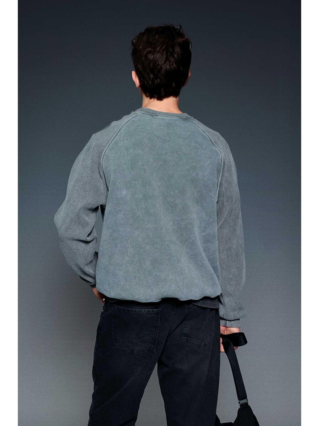 Erkek Oversize Yıkamalı Vintage Nakış Detaylı Sweatshirt Antrasit-3