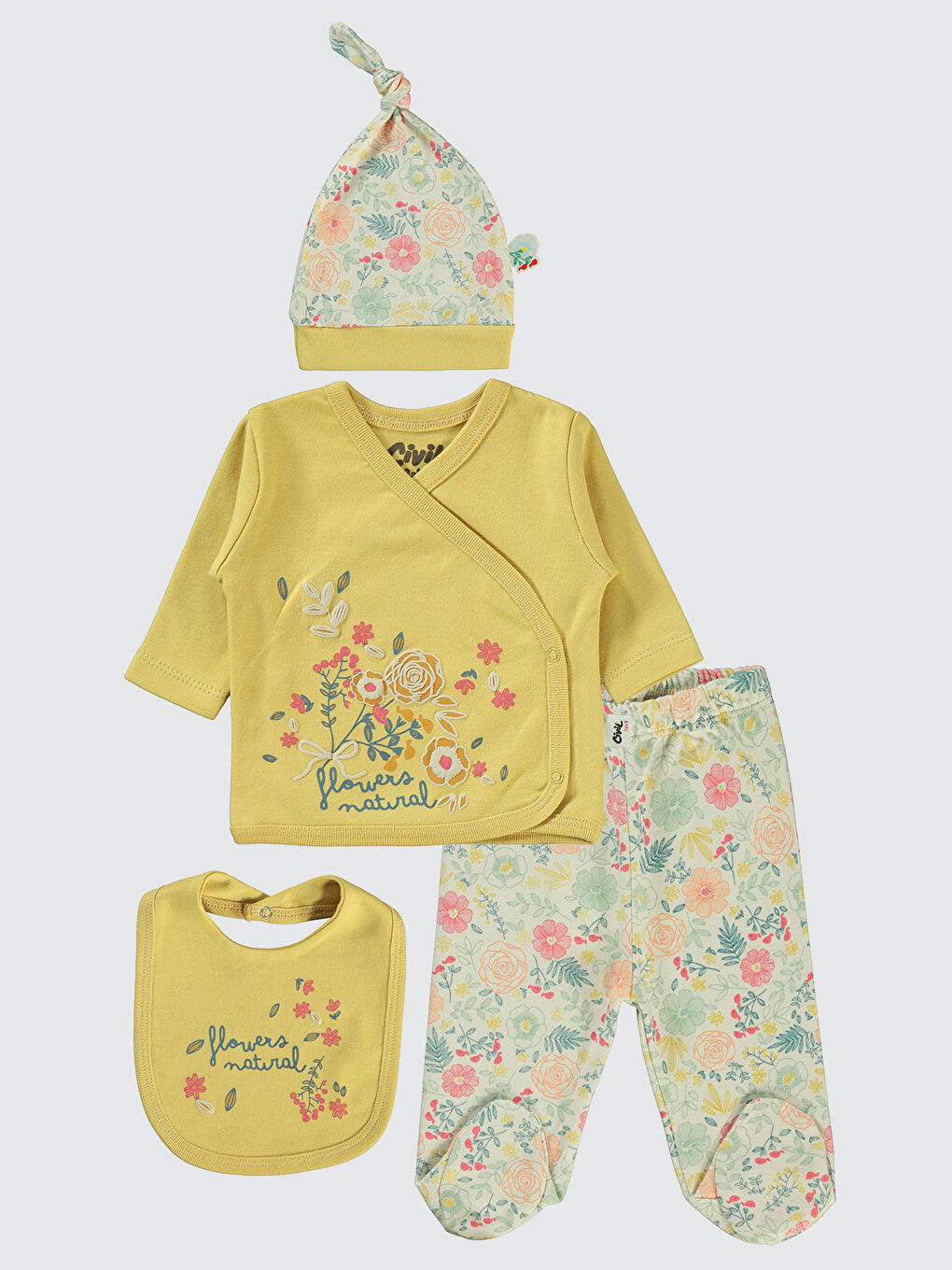 Kahverengi Baby Kız Bebek 4'lü Zıbın Takımları Hardal