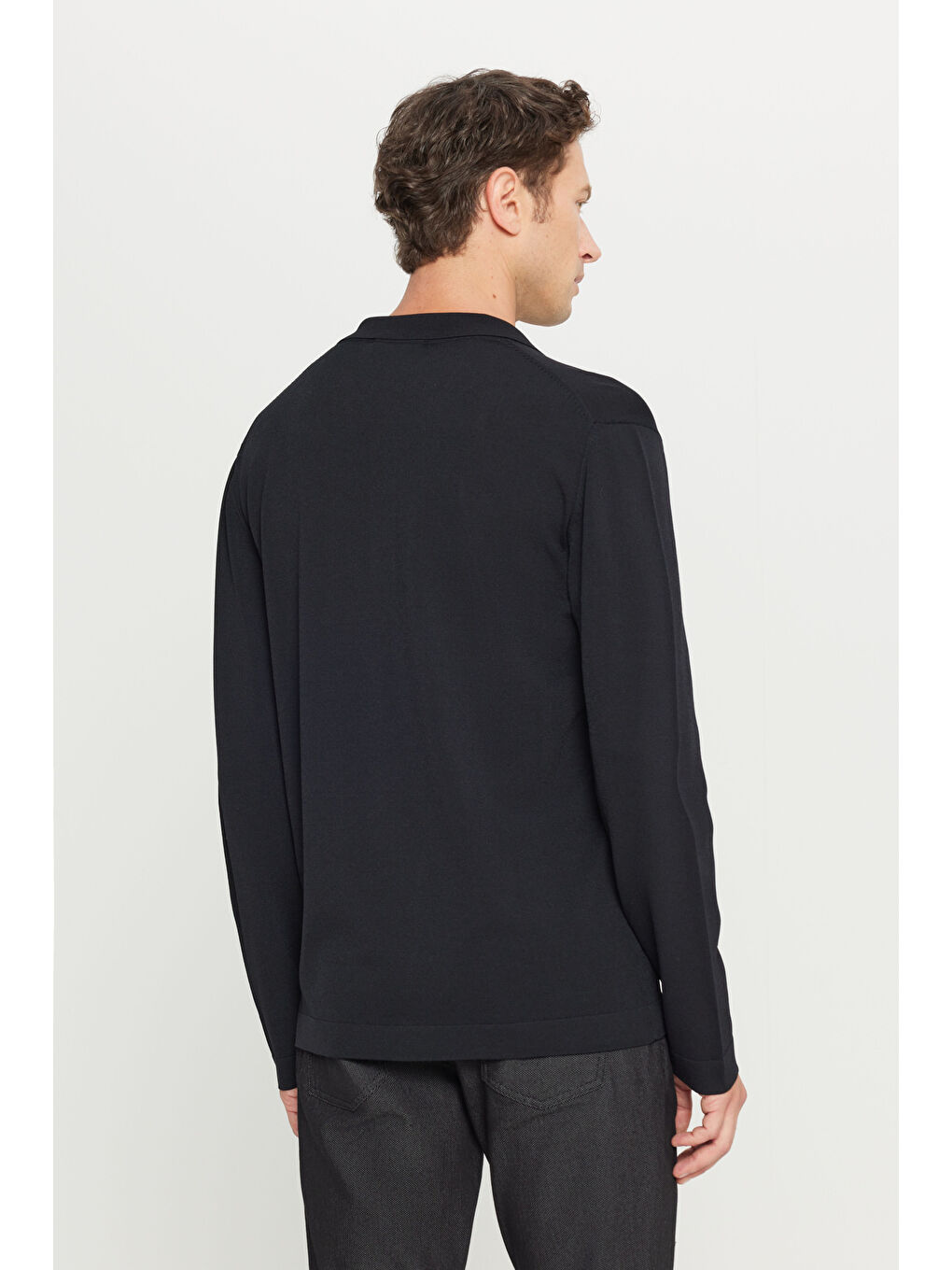 Erkek Siyah Standart Fit Normal Kesim Polo Yaka Basic Triko Kazak-4