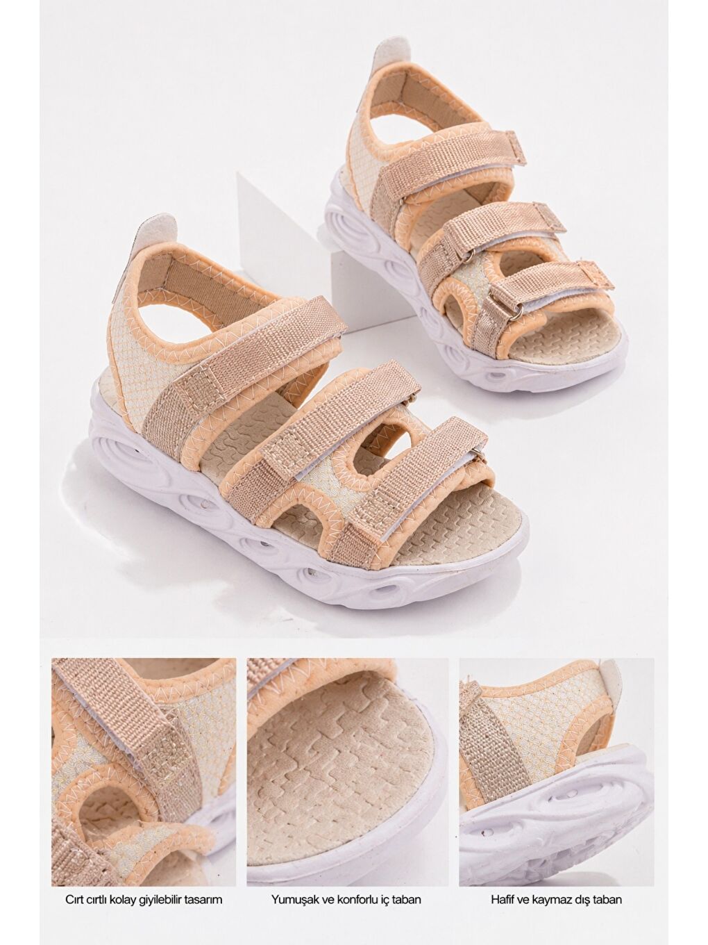 Bej TATU Kız Çocuk Cırtlı Işıklı Sandalet-1