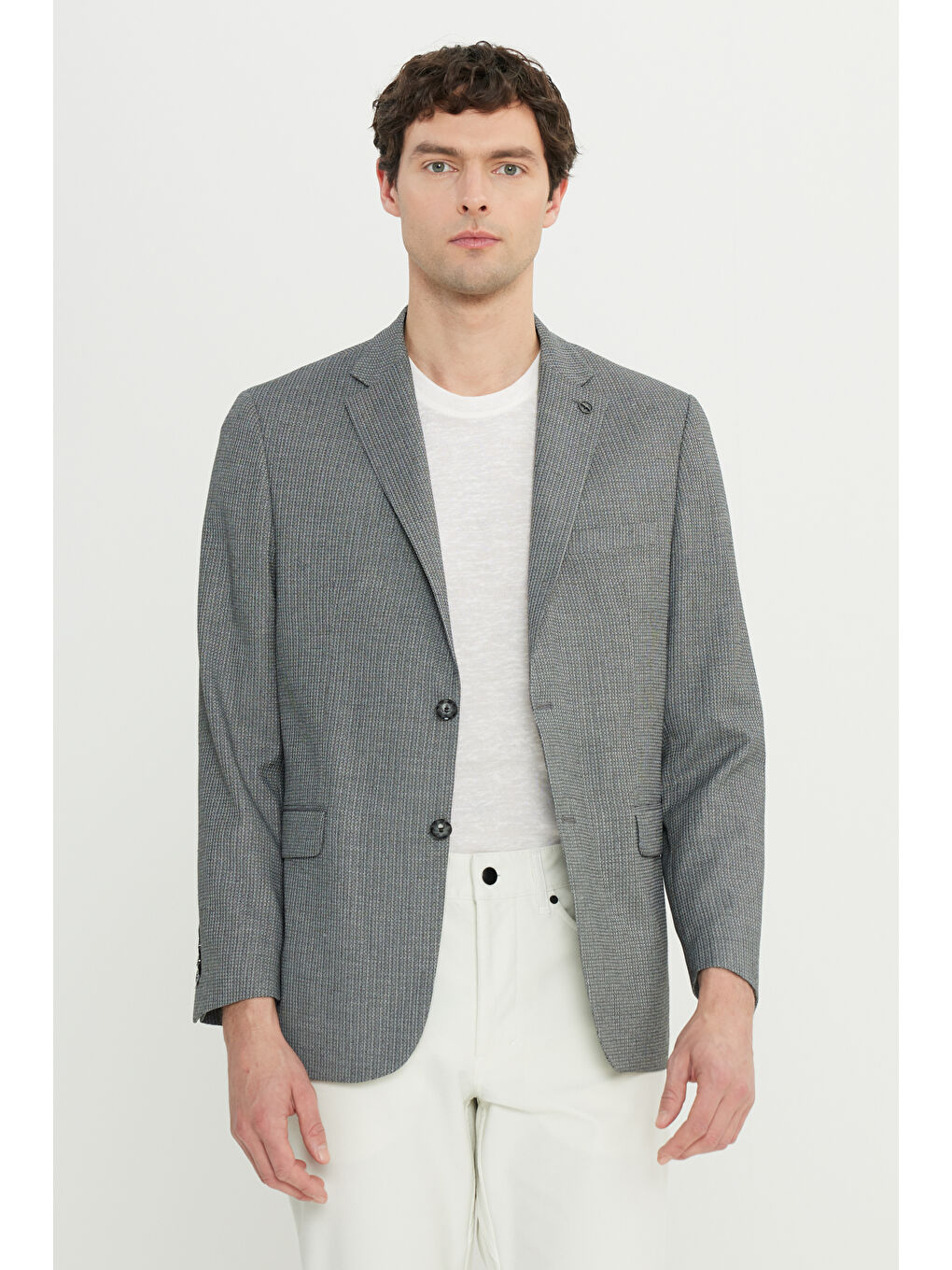 Erkek Antrasit Regular Fit Normal Kesim Mono Yaka Kapak Cepli Armürlü Blazer Ceket