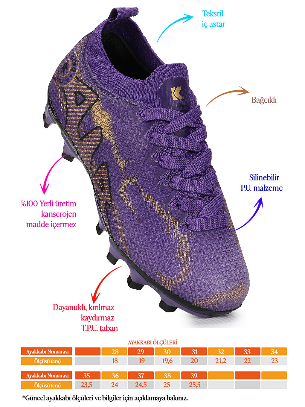 Mor Mila Krampon Çim Saha Erkek Çocuk Futbol Ayakkabı-1