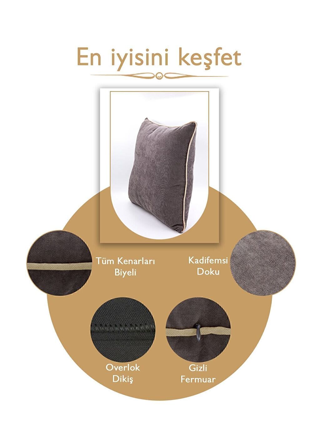 Bej Panbiy Süet Dokulu Düz Punch (panç) İçin Uygun Krem Biyeli Gri Dekoratif Kırlent Kılıfı-4