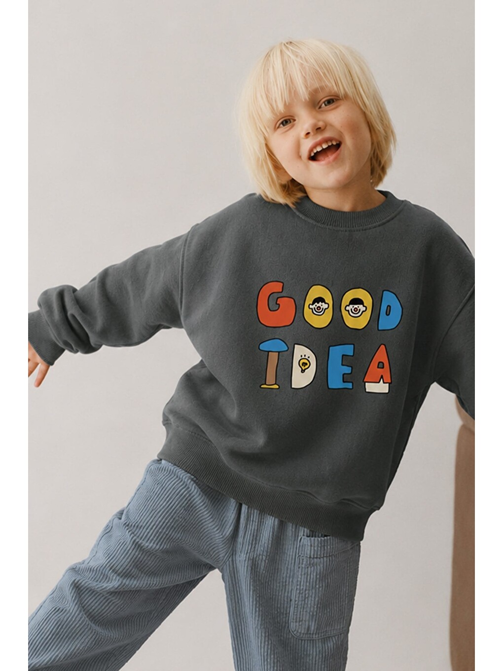 Antrasit Unisex Çocuk 3 İplik Kumaş Slogan Baskılı Pamuklu Sweatshirt-2