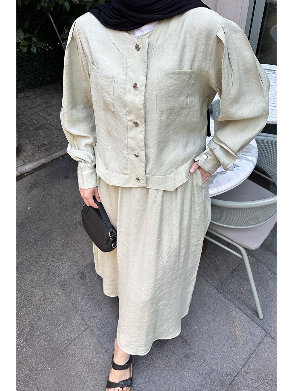 Etekli Tesettür Takım Küf Yeşili-3