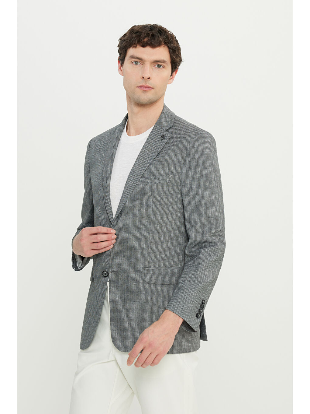 Erkek Antrasit Regular Fit Normal Kesim Mono Yaka Kapak Cepli Armürlü Blazer Ceket-2