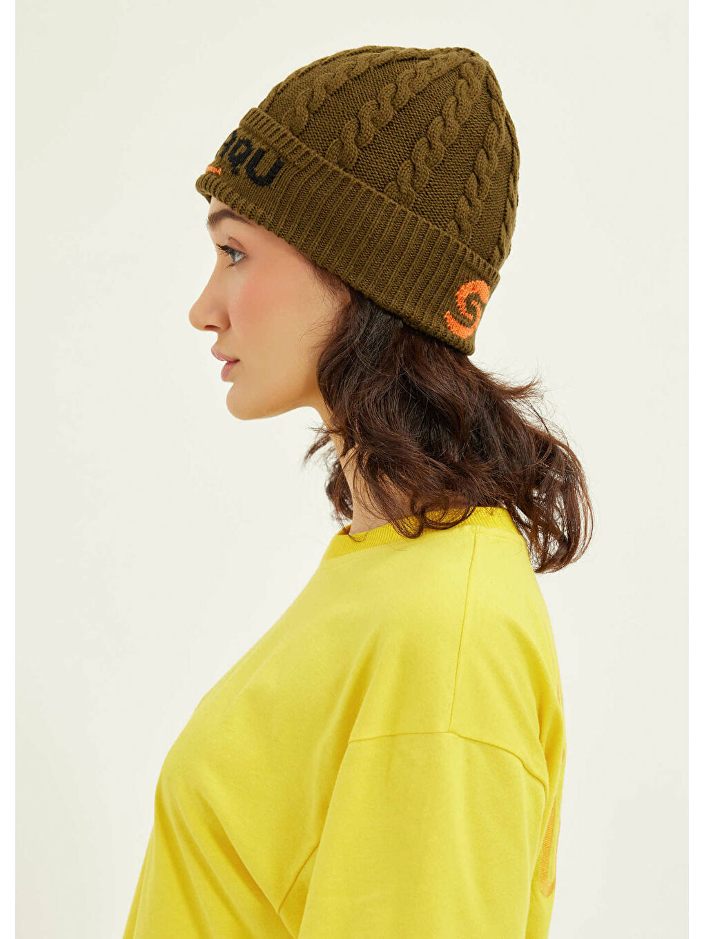 Satu Unisex Haki Örgülü Bere-2