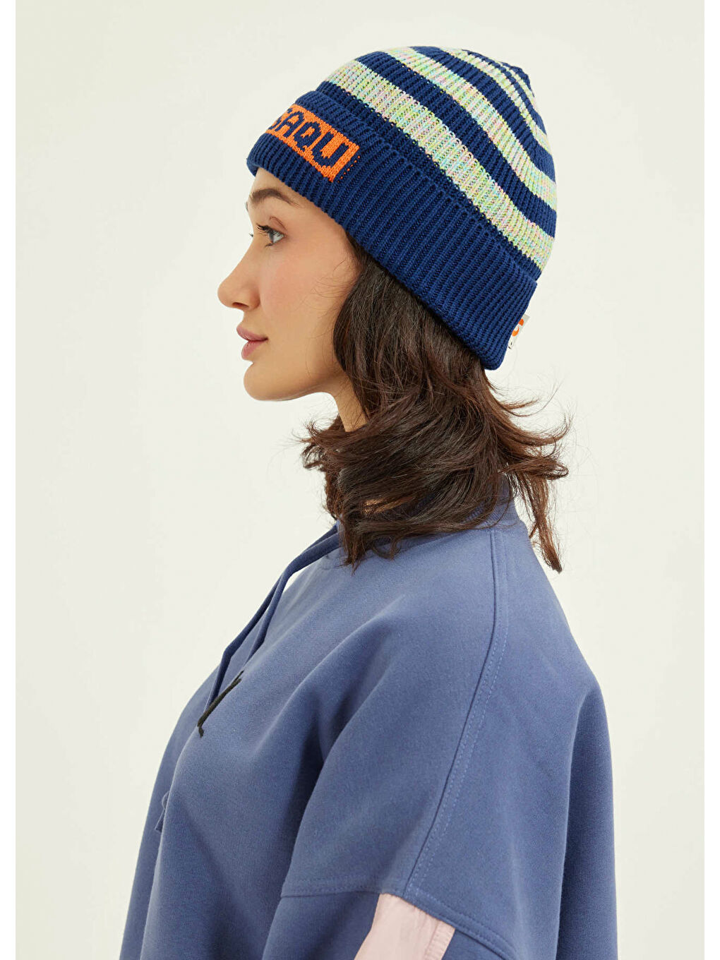 Baltu Unisex Lacivert Mavi Çizgili Bere-3